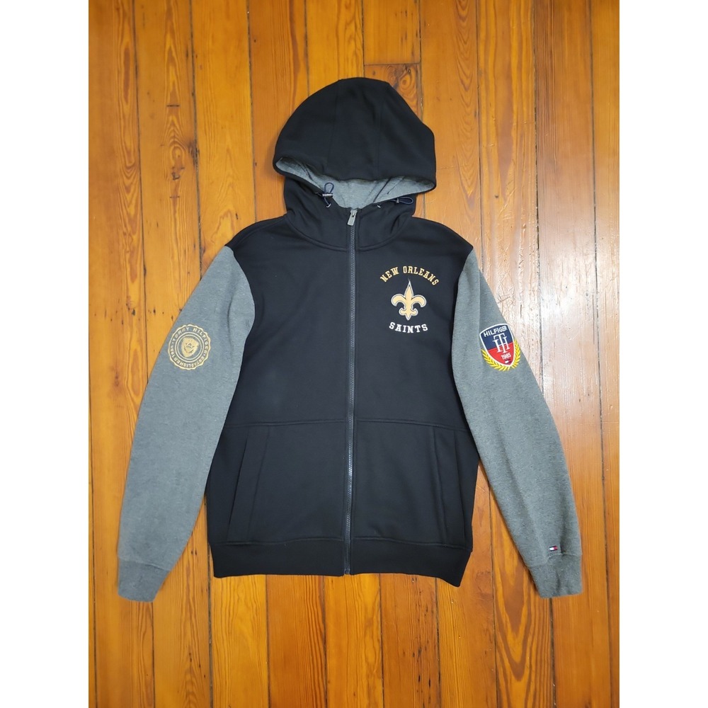 New Orleans Saints Tommy Hilfiger Mens M Black Charcoal Color Block Full Zip